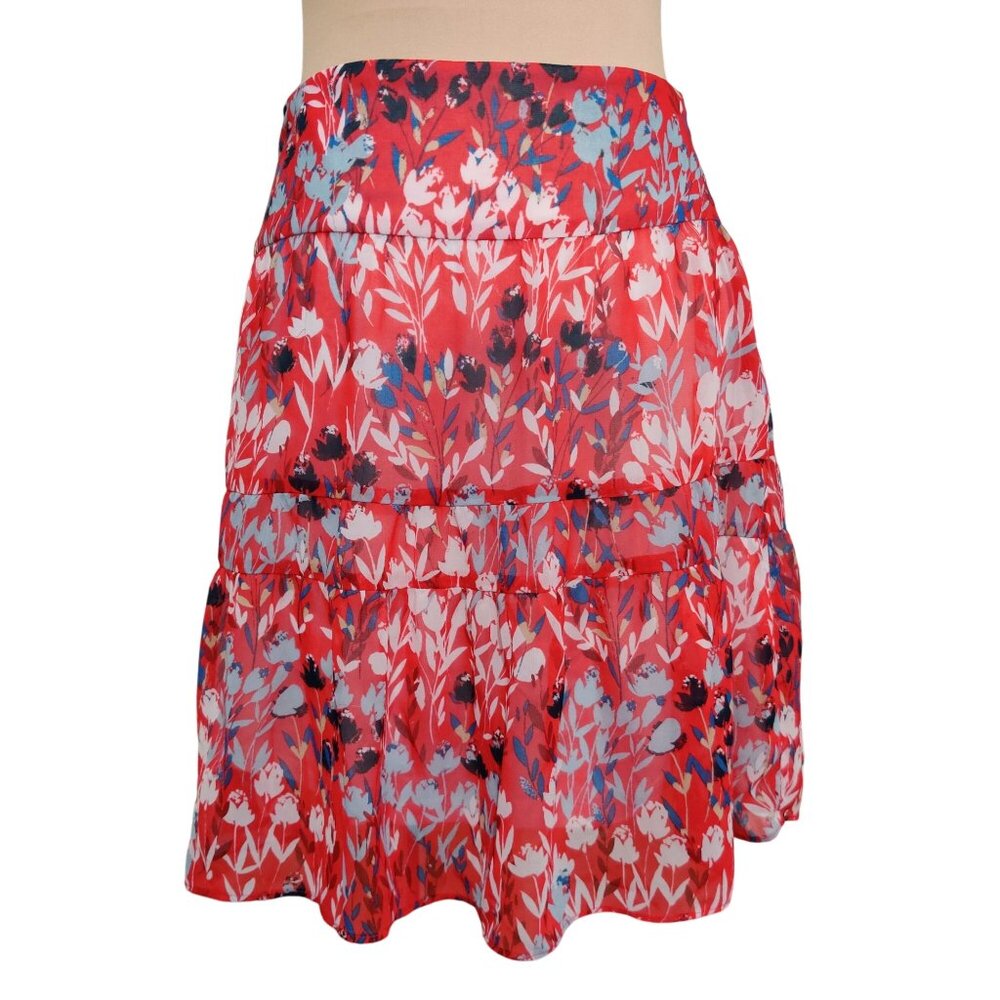 Christin Michaels Skirt Floral Tiered Mini Summer Flirty Red Blue White Size M